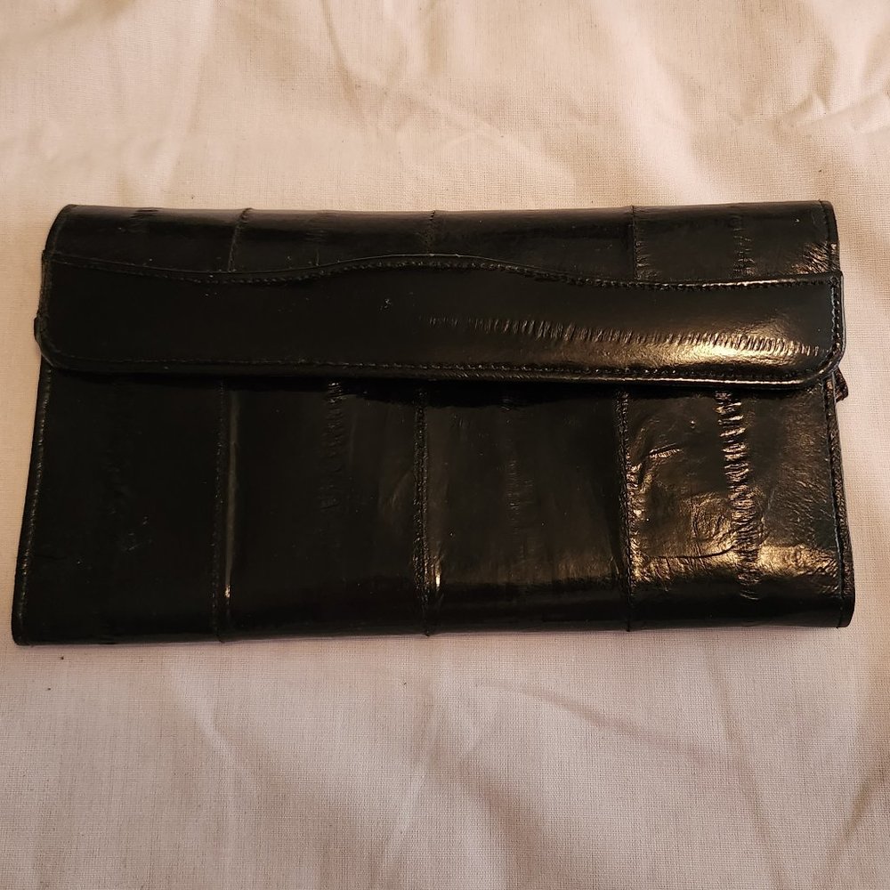 Vintage Genuine Eel Skin Leather Clutch / Wallet in Black